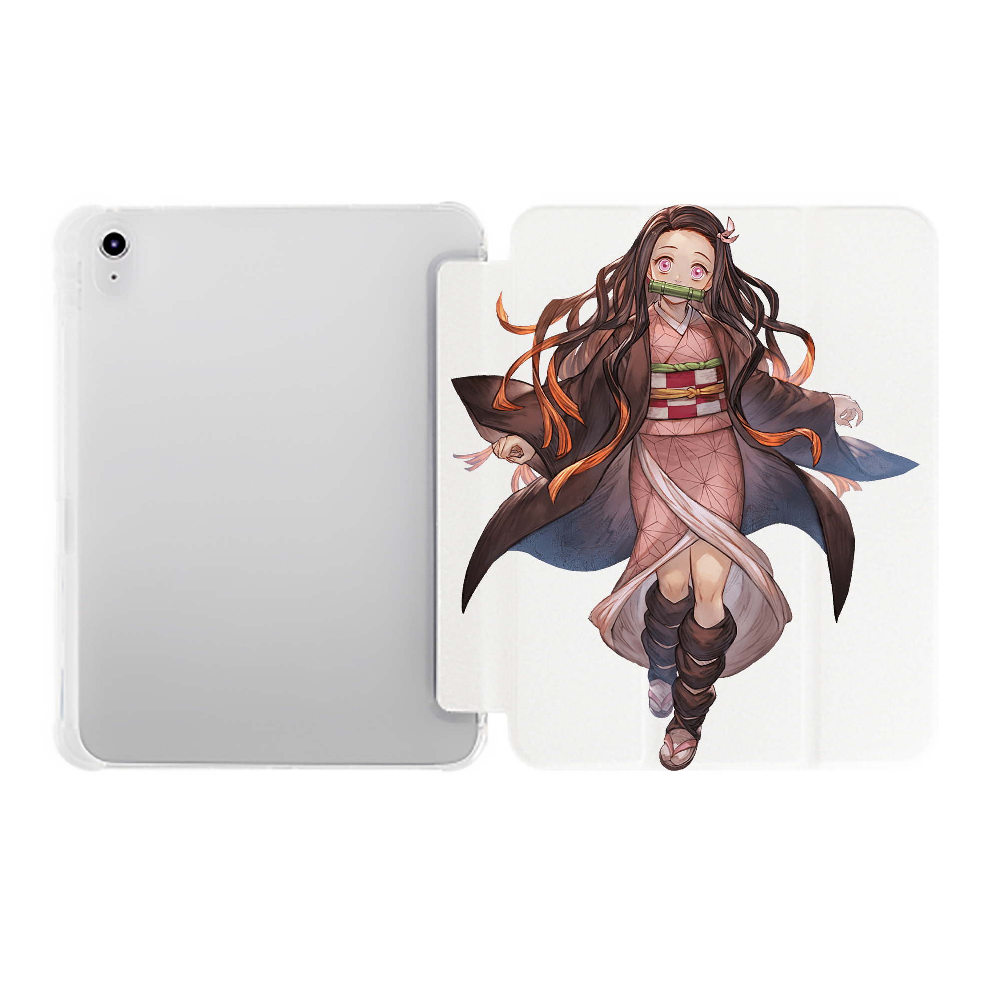 （画像用） 鬼滅の刃（きめつのやいば）竈門 禰󠄀豆子／かまど ねずこ Kamado Nezuko IPad ケース ペン収納付き 三つ折りスタンド PUレザー×シリコン 対応機種9.5/10.5/10.9インチ